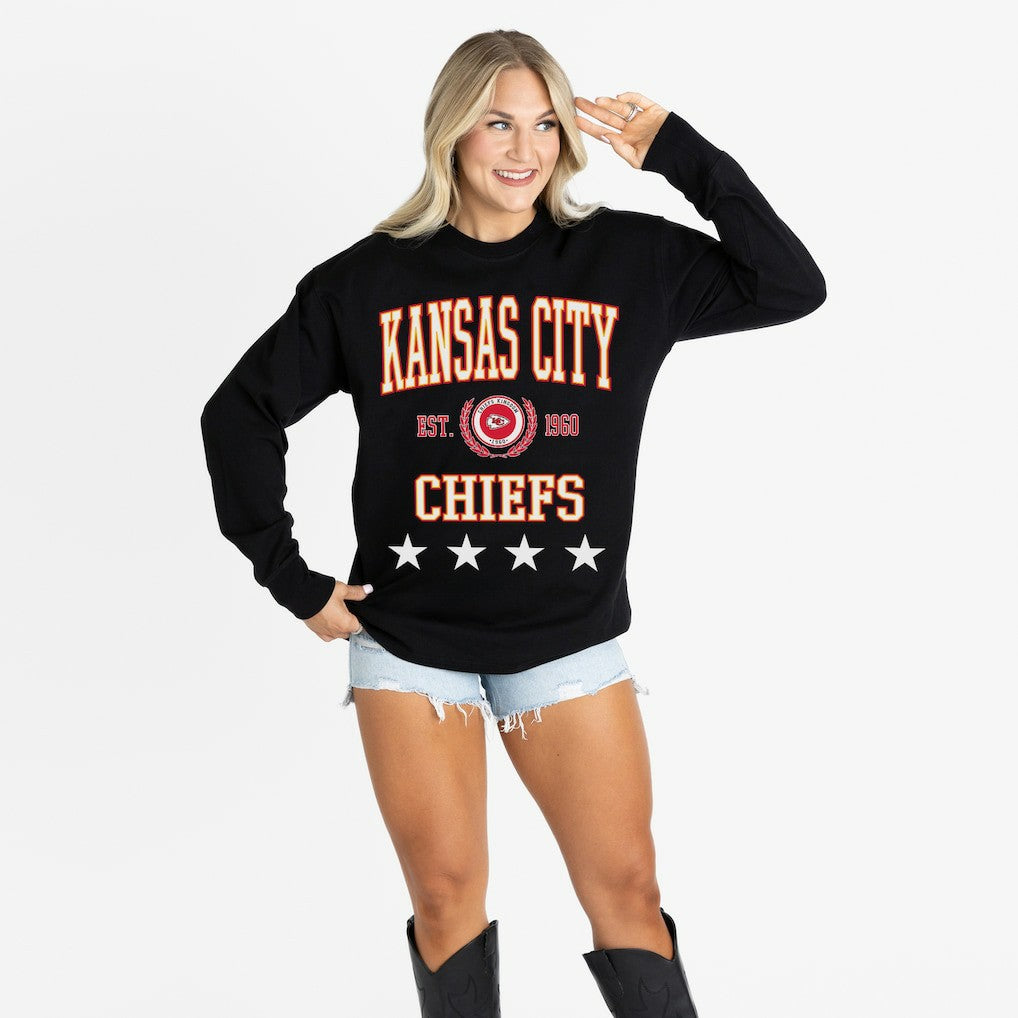 Kansas City Chiefs Gameday Couture Women's Oversized Everyday Star Long Sleeve T-Shirt - Black sale