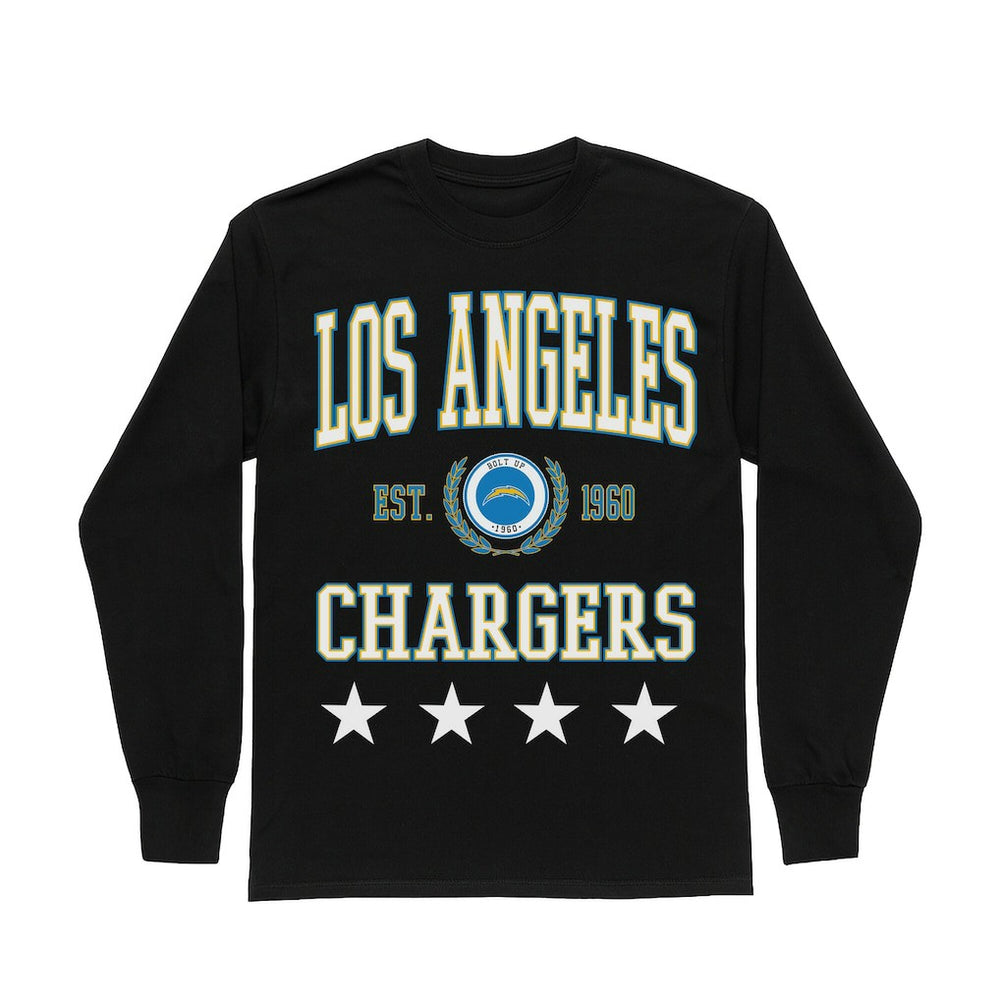 Los Angeles Chargers Gameday Couture Women's Oversized Everyday Star Long Sleeve T-Shirt - Black on sale