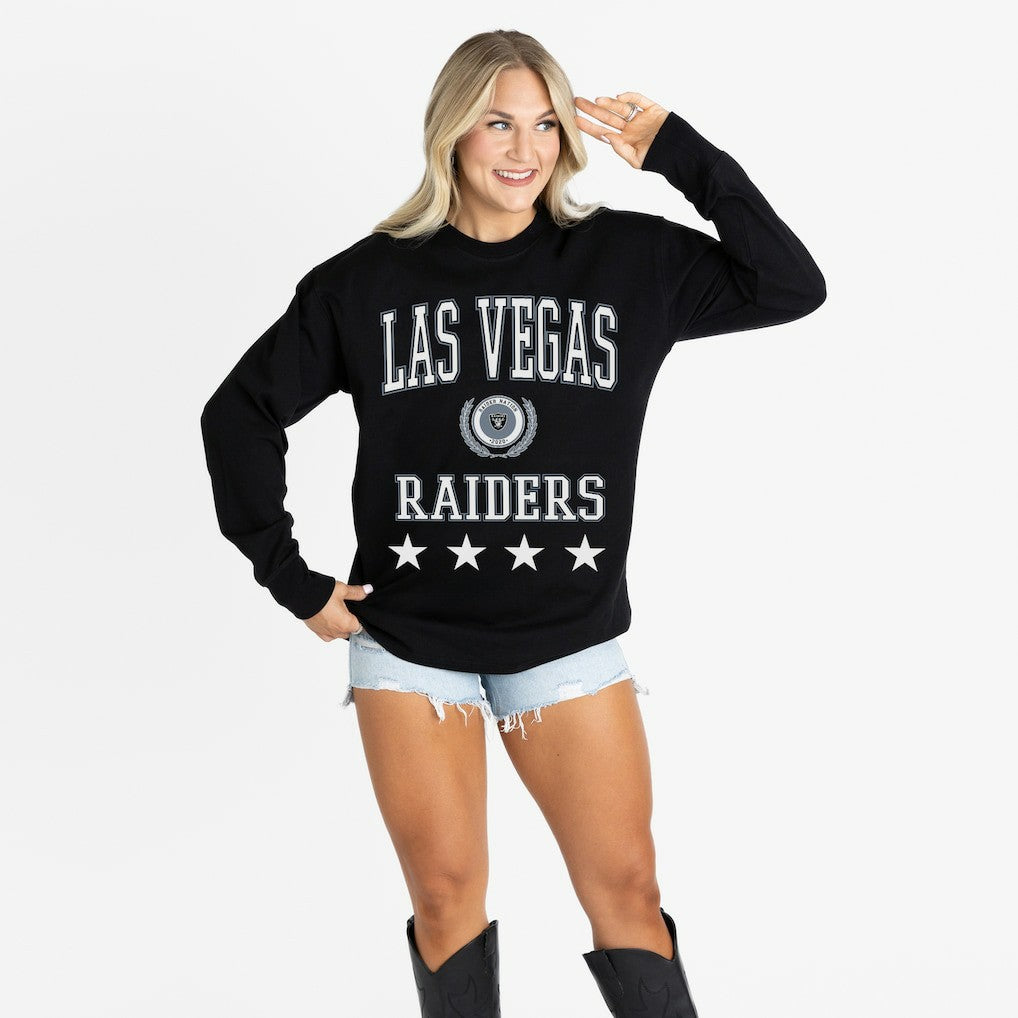 Las Vegas Raiders Gameday Couture Women's Oversized Everyday Star Long Sleeve T-Shirt - Black discount