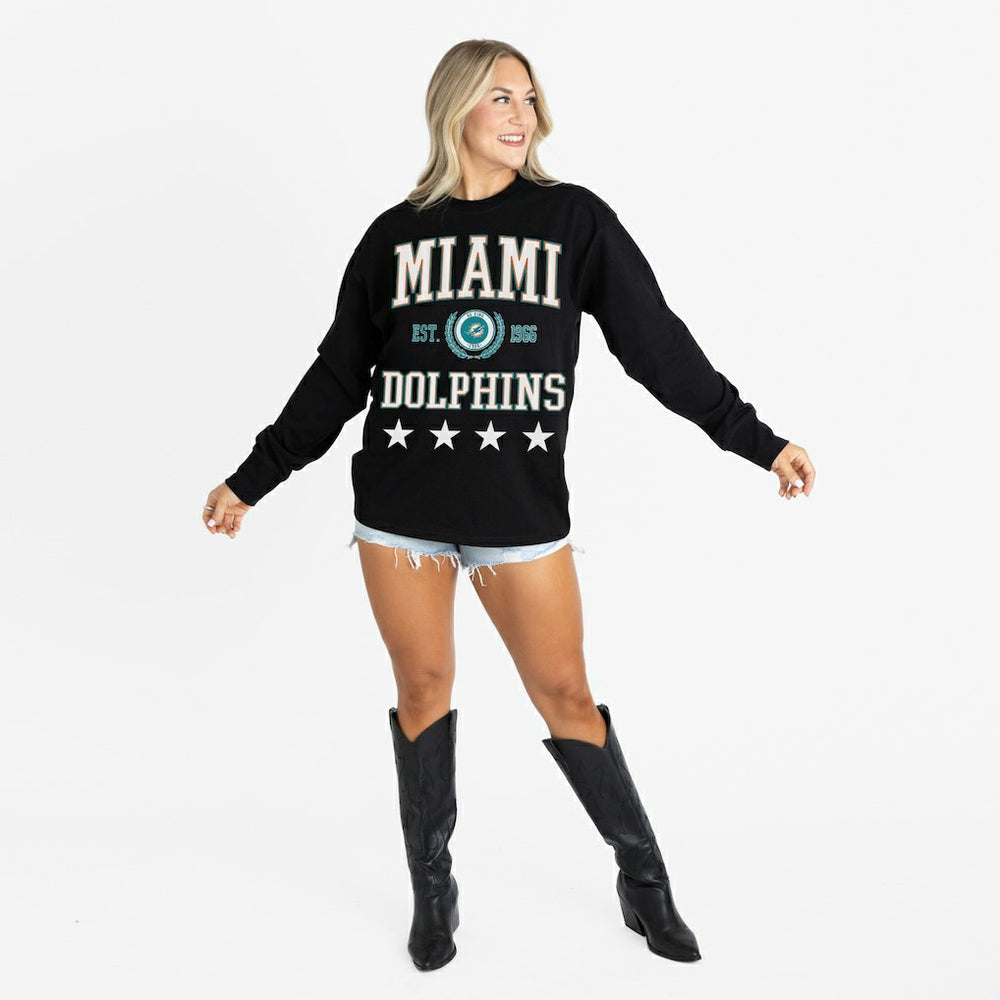 Miami Dolphins Gameday Couture Women's Oversized Everyday Star Long Sleeve T-Shirt - Black cheap
