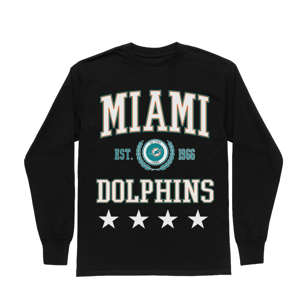 Miami Dolphins Gameday Couture Women's Oversized Everyday Star Long Sleeve T-Shirt - Black cheap