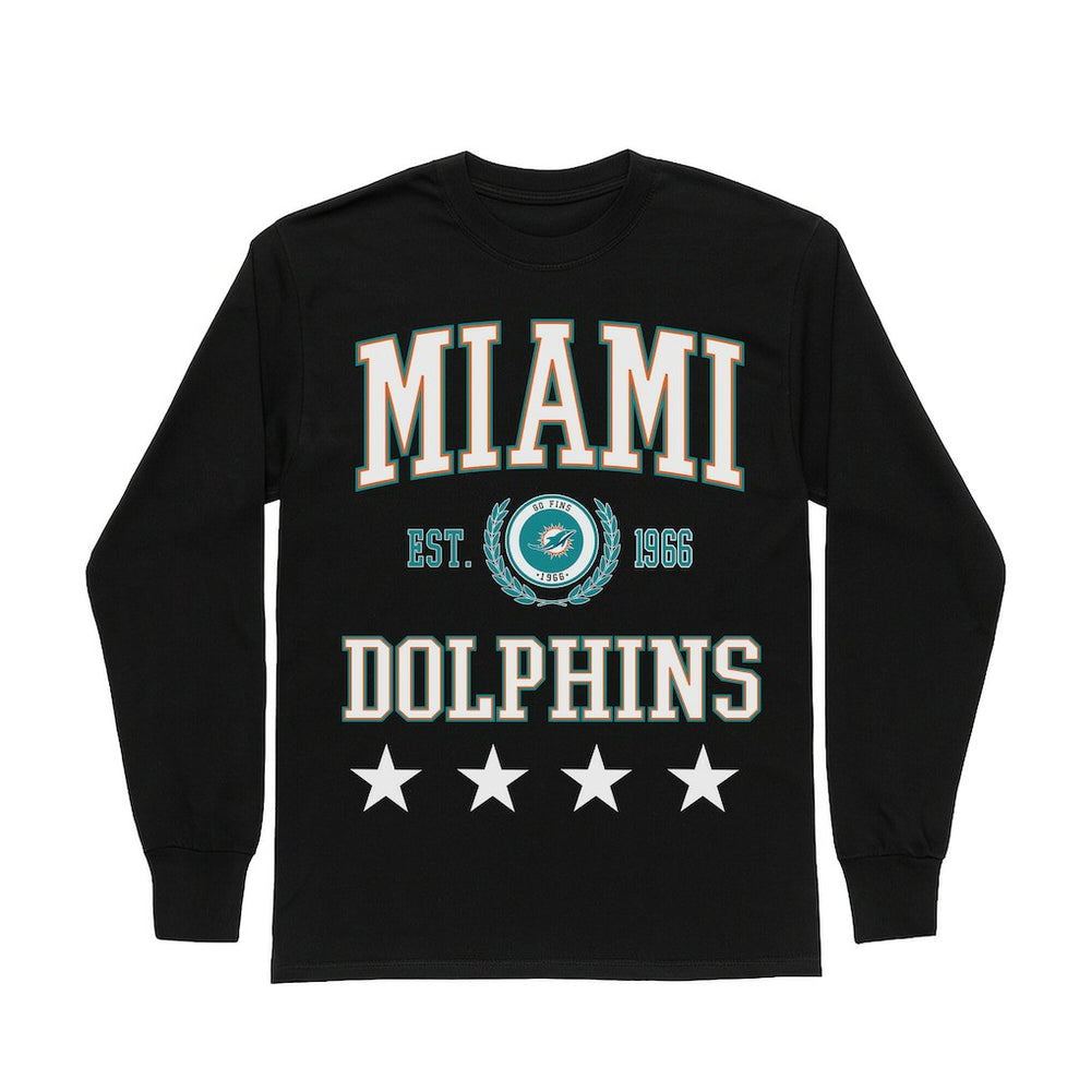 Miami Dolphins Gameday Couture Women's Oversized Everyday Star Long Sleeve T-Shirt - Black cheap
