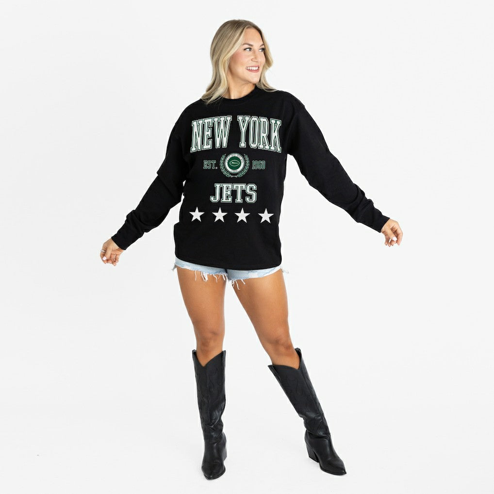 New York Jets Gameday Couture Women's Oversized Everyday Star Long Sleeve T-Shirt - Black online