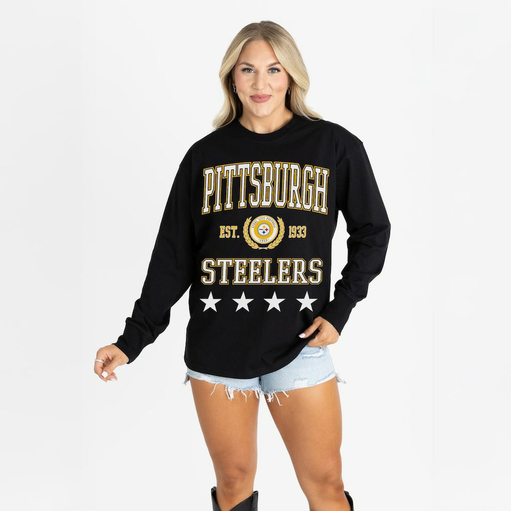 Pittsburgh Steelers Gameday Couture Women's Oversized Everyday Star Long Sleeve T-Shirt - Black online