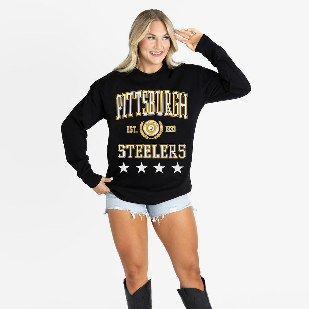 Pittsburgh Steelers Gameday Couture Women's Oversized Everyday Star Long Sleeve T-Shirt - Black online