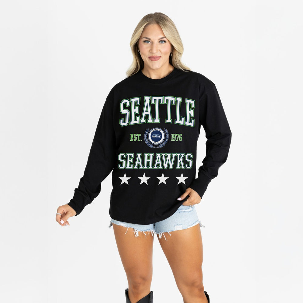 Seattle Seahawks Gameday Couture Women's Oversized Everyday Star Long Sleeve T-Shirt - Black on sale