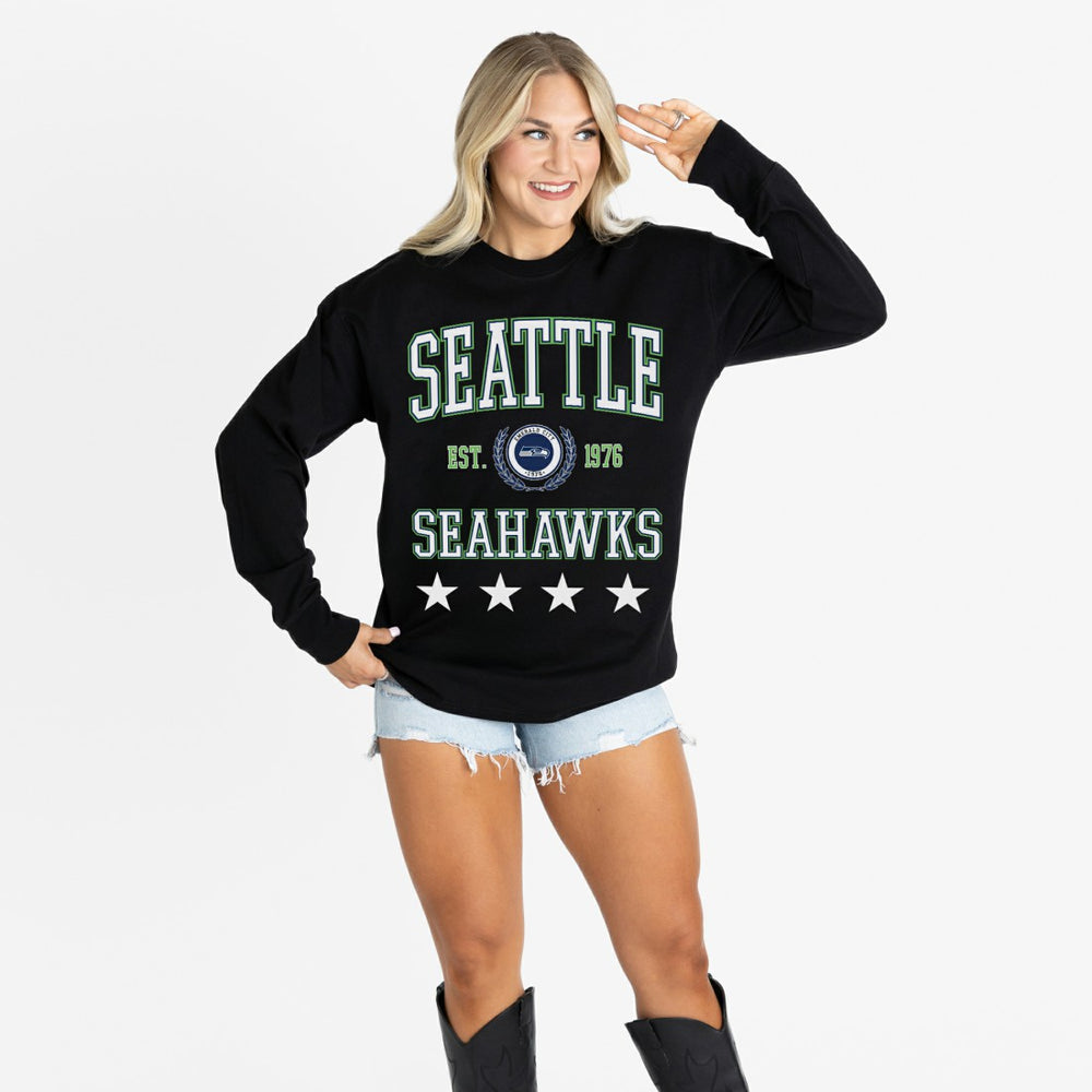 Seattle Seahawks Gameday Couture Women's Oversized Everyday Star Long Sleeve T-Shirt - Black on sale