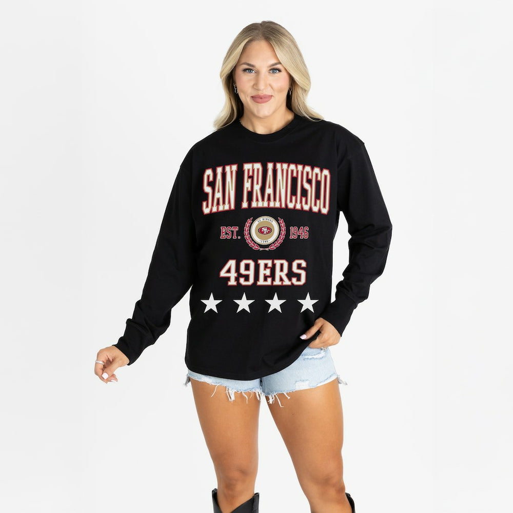 San Francisco 49ers Gameday Couture Women's Oversized Everyday Star Long Sleeve T-Shirt - Black outlet
