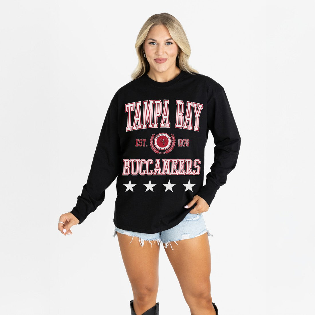 Tampa Bay Buccaneers Gameday Couture Women's Oversized Everyday Star Long Sleeve T-Shirt - Black sale
