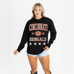Cincinnati Bengals Gameday Couture Women's Oversized Everyday Star Long Sleeve T-Shirt - Black cheap