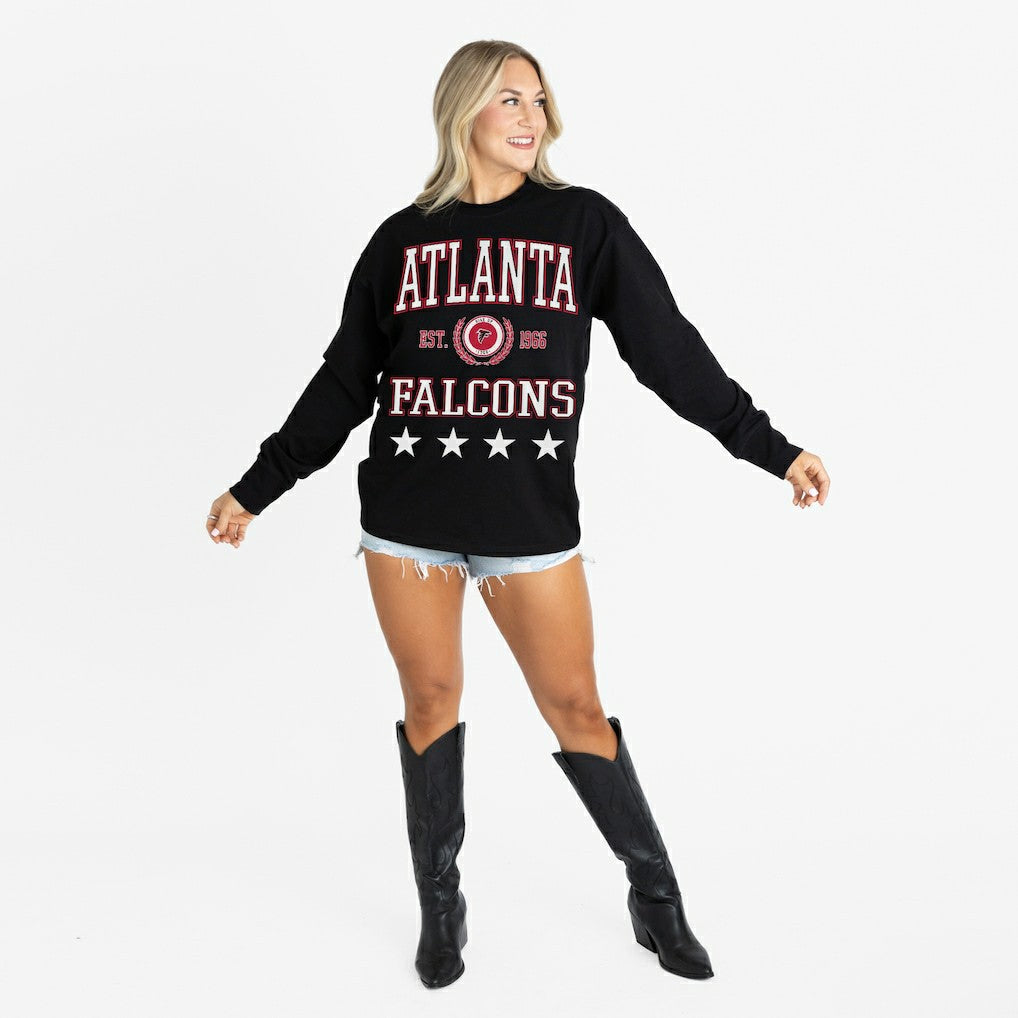 Atlanta Falcons Gameday Couture Women's Oversized Everyday Star Long Sleeve T-Shirt - Black outlet
