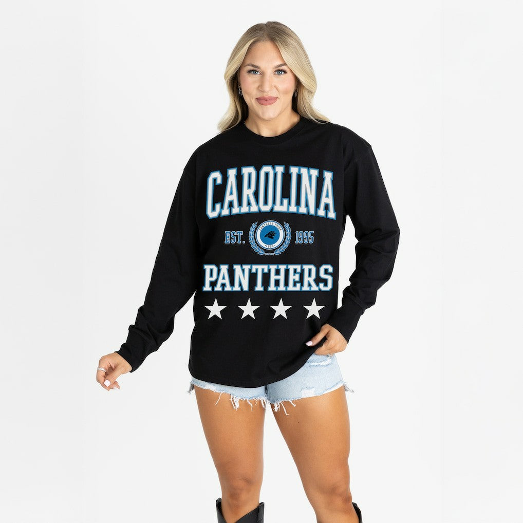 Carolina Panthers Gameday Couture Women's Oversized Everyday Star Long Sleeve T-Shirt - Black online