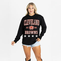 Cleveland Browns Gameday Couture Women's Oversized Everyday Star Long Sleeve T-Shirt - Black cheap