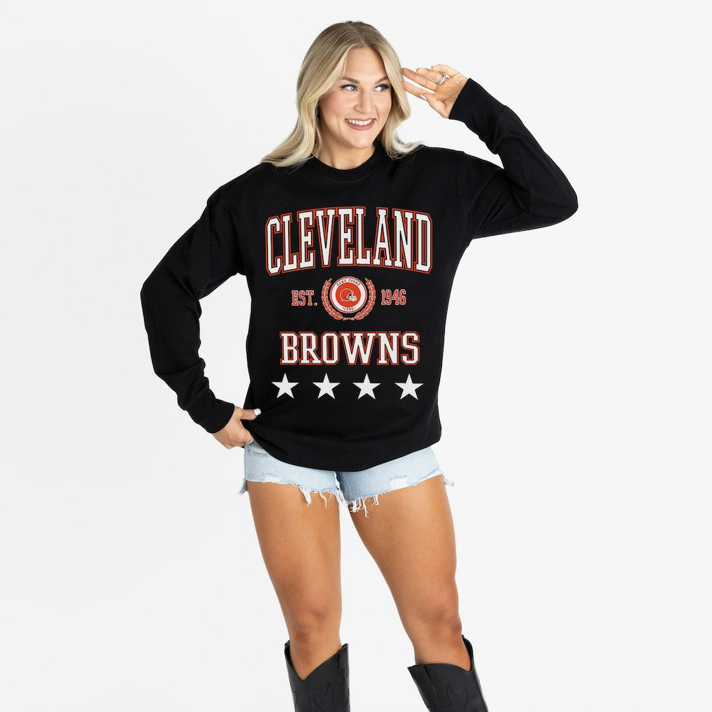 Cleveland Browns Gameday Couture Women's Oversized Everyday Star Long Sleeve T-Shirt - Black cheap