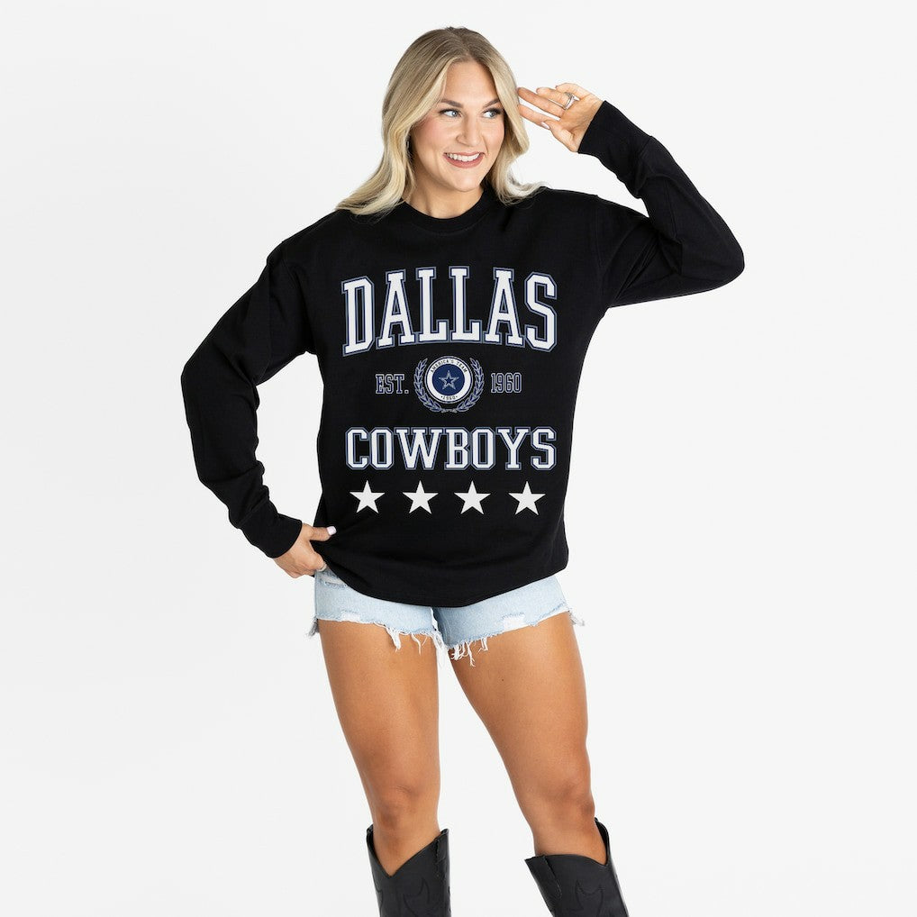 Dallas Cowboys Gameday Couture Women's Oversized Everyday Star Long Sleeve T-Shirt - Black on sale