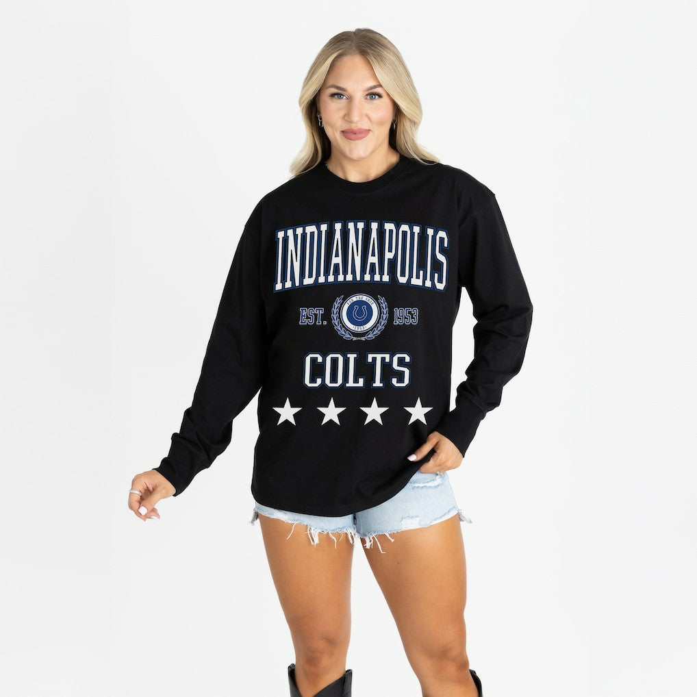 Indianapolis Colts Gameday Couture Women's Oversized Everyday Star Long Sleeve T-Shirt - Black discount