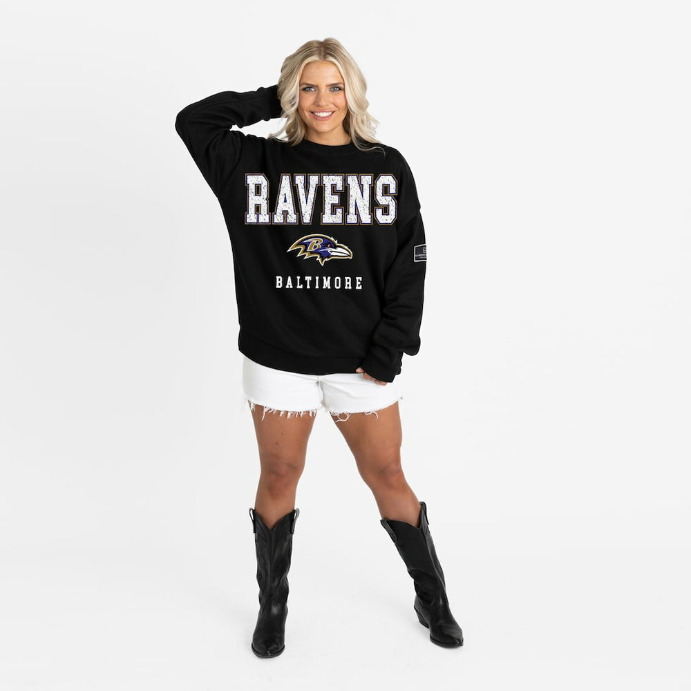 Baltimore Ravens Gameday Couture Women's Oversized Level Up Black Label Premium Fleece Sweatshirt - Black for sale