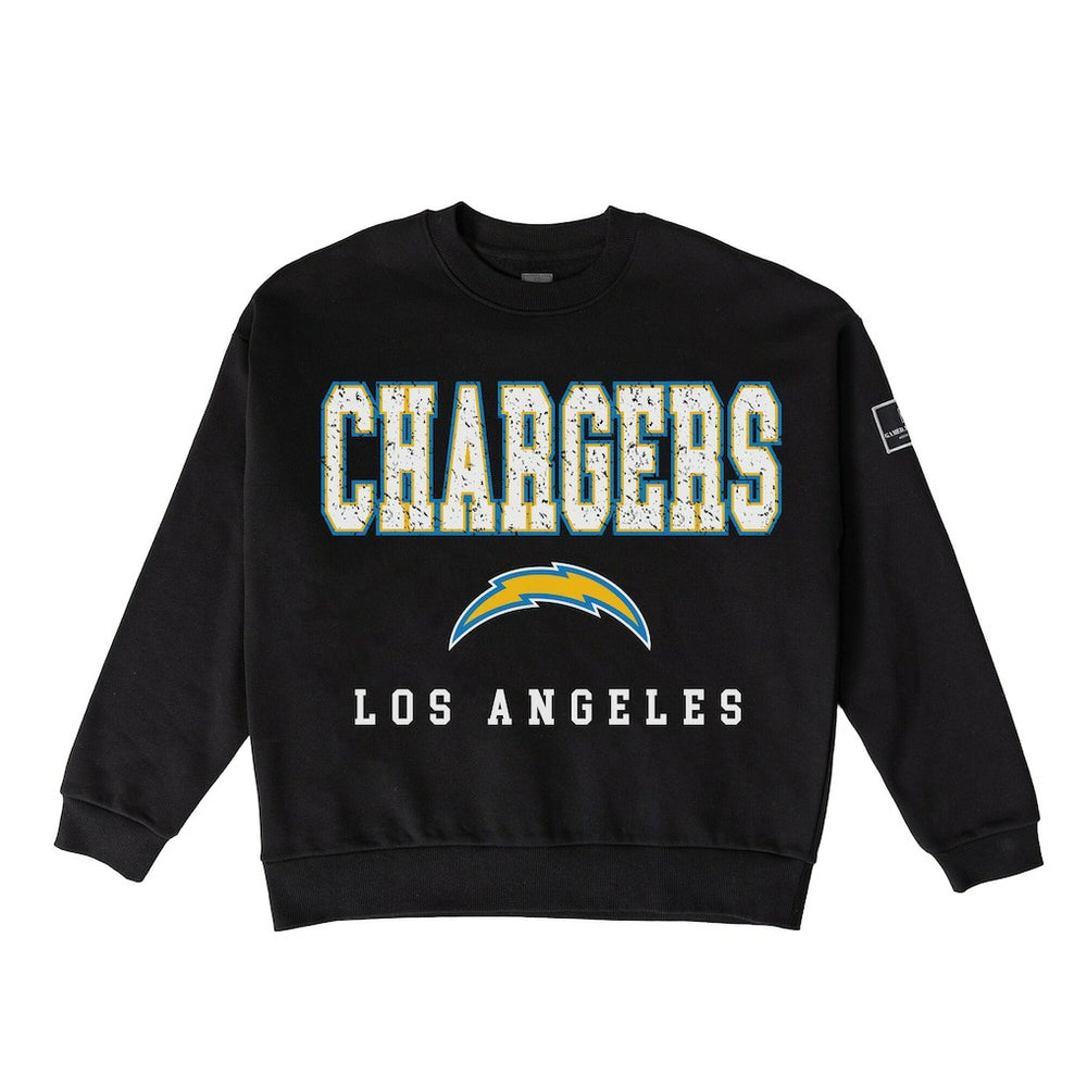 Los Angeles Chargers Gameday Couture Women's Oversized Level Up Black Label Premium Fleece Sweatshirt - Black cheap