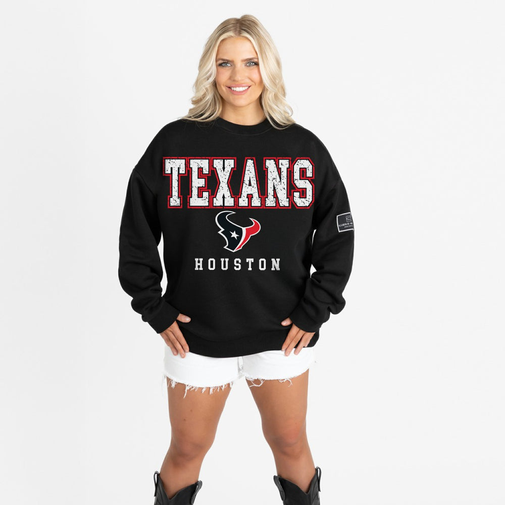 Houston Texans Gameday Couture Women's Oversized Level Up Black Label Premium Fleece Sweatshirt - Black for sale
