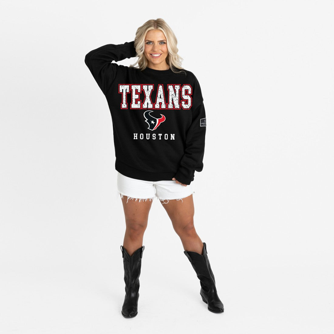 Houston Texans Gameday Couture Women's Oversized Level Up Black Label Premium Fleece Sweatshirt - Black for sale