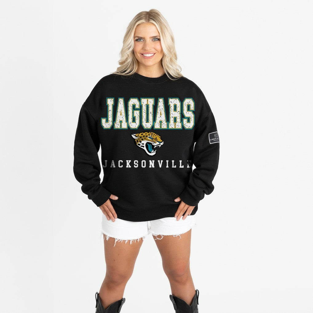 Jacksonville Jaguars Gameday Couture Women's Oversized Level Up Black Label Premium Fleece Sweatshirt - Black discount