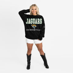 Jacksonville Jaguars Gameday Couture Women's Oversized Level Up Black Label Premium Fleece Sweatshirt - Black discount
