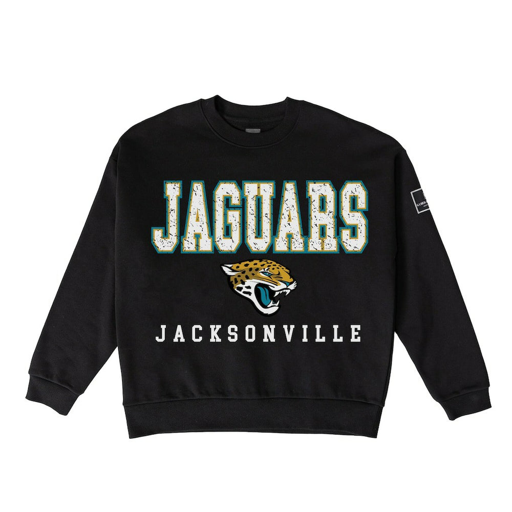 Jacksonville Jaguars Gameday Couture Women's Oversized Level Up Black Label Premium Fleece Sweatshirt - Black discount
