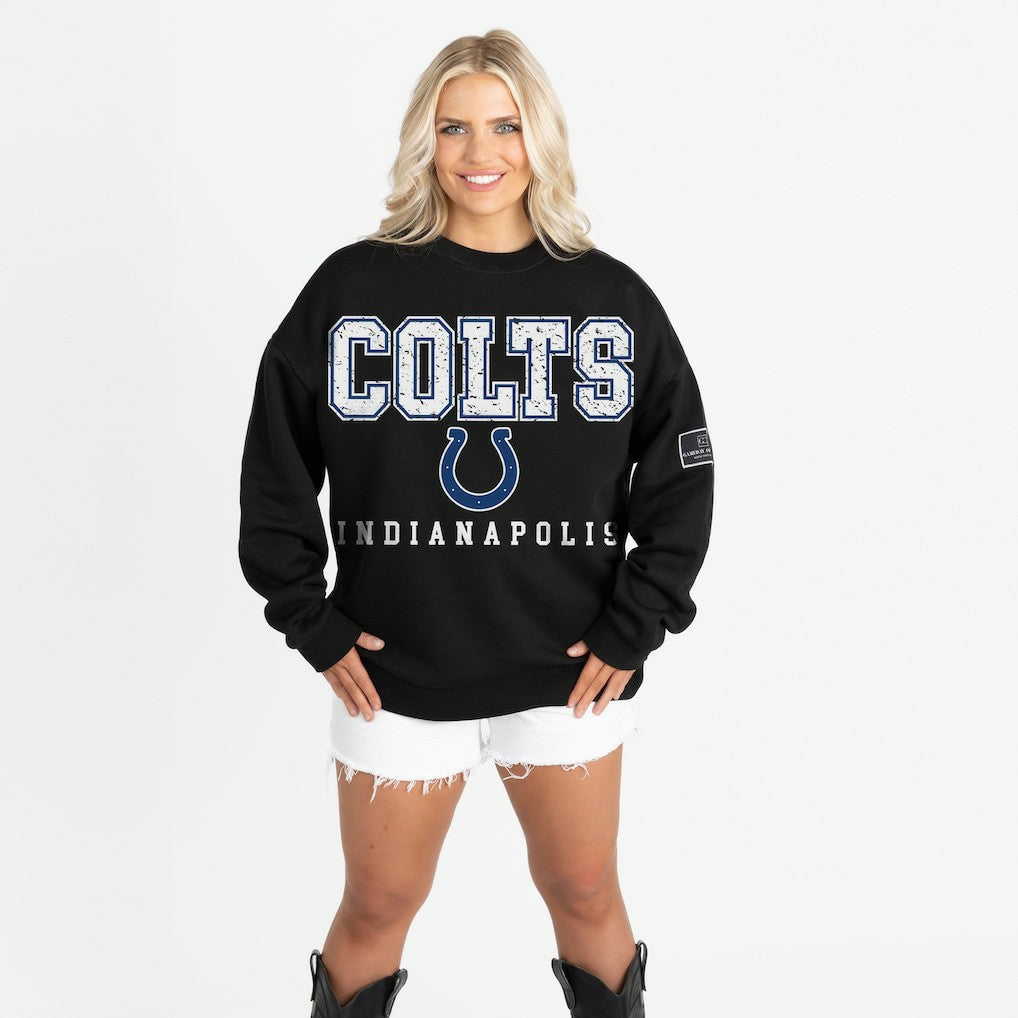 Indianapolis Colts Gameday Couture Women's Oversized Level Up Black Label Premium Fleece Sweatshirt - Black sale