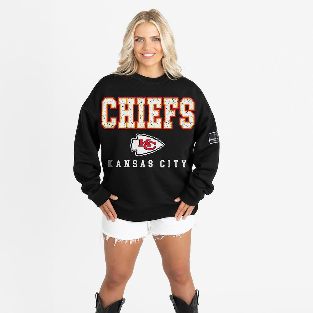 Kansas City Chiefs Gameday Couture Women's Oversized Level Up Black Label Premium Fleece Sweatshirt - Black sale