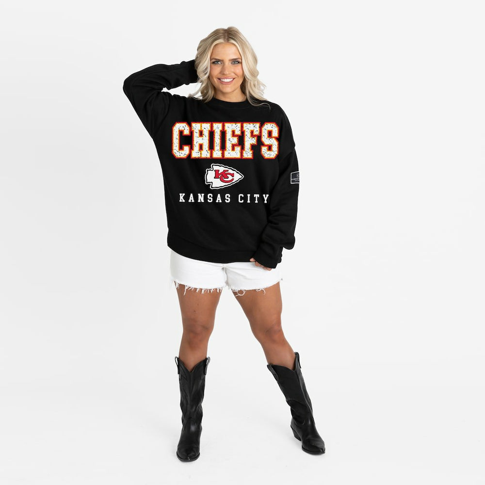 Kansas City Chiefs Gameday Couture Women's Oversized Level Up Black Label Premium Fleece Sweatshirt - Black sale