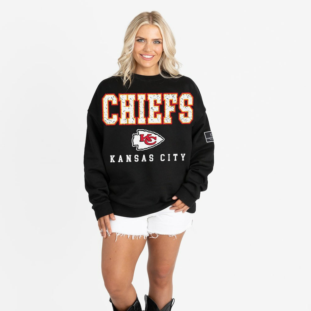 Kansas City Chiefs Gameday Couture Women's Oversized Level Up Black Label Premium Fleece Sweatshirt - Black sale