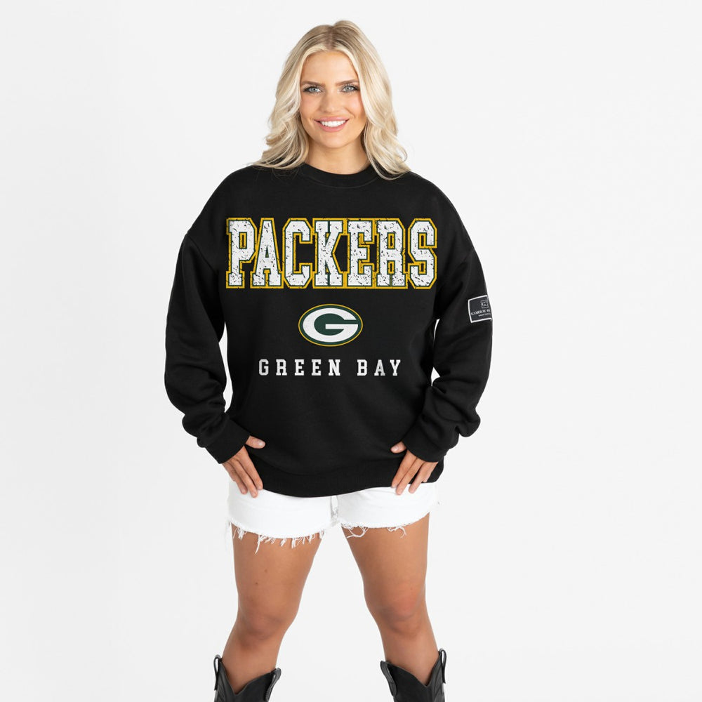 Green Bay Packers Gameday Couture Women's Oversized Level Up Black Label Premium Fleece Sweatshirt - Black online