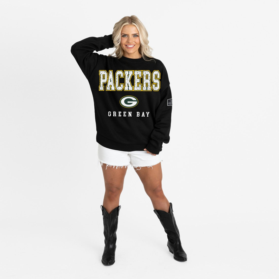Green Bay Packers Gameday Couture Women's Oversized Level Up Black Label Premium Fleece Sweatshirt - Black online