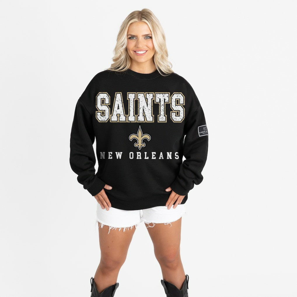 New Orleans Saints Gameday Couture Women's Oversized Level Up Black Label Premium Fleece Sweatshirt - Black cheap
