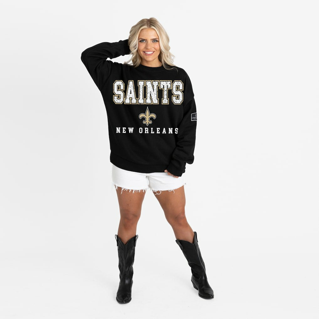 New Orleans Saints Gameday Couture Women's Oversized Level Up Black Label Premium Fleece Sweatshirt - Black cheap