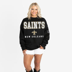 New Orleans Saints Gameday Couture Women's Oversized Level Up Black Label Premium Fleece Sweatshirt - Black cheap