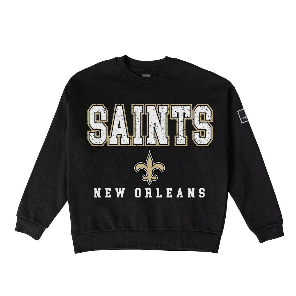 New Orleans Saints Gameday Couture Women's Oversized Level Up Black Label Premium Fleece Sweatshirt - Black cheap
