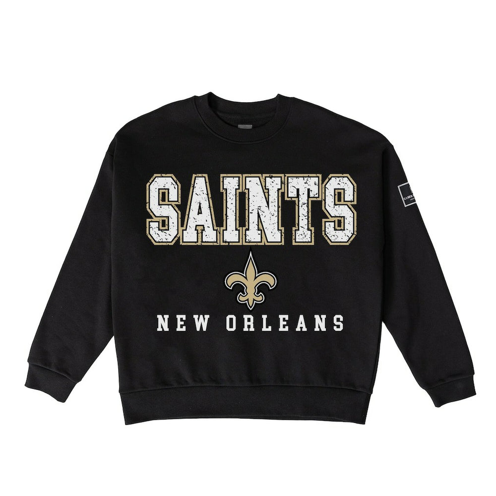 New Orleans Saints Gameday Couture Women's Oversized Level Up Black Label Premium Fleece Sweatshirt - Black cheap