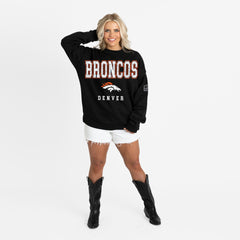 Denver Broncos Gameday Couture Women's Oversized Level Up Black Label Premium Fleece Sweatshirt - Black cheap