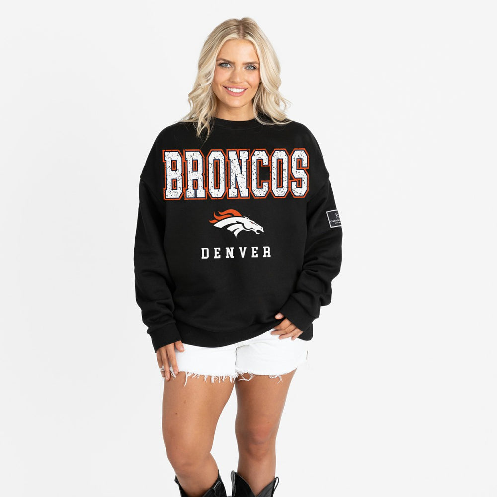 Denver Broncos Gameday Couture Women's Oversized Level Up Black Label Premium Fleece Sweatshirt - Black cheap