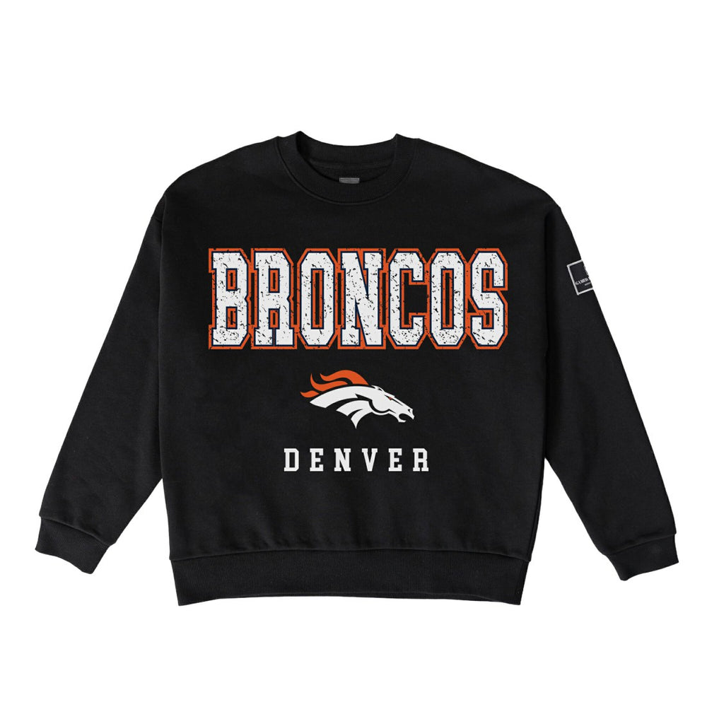 Denver Broncos Gameday Couture Women's Oversized Level Up Black Label Premium Fleece Sweatshirt - Black cheap