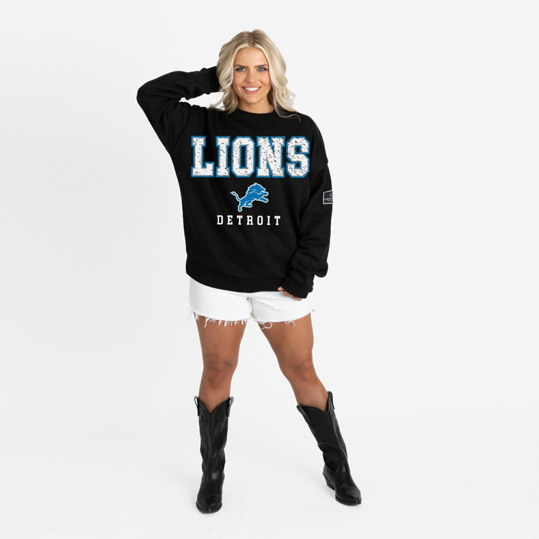 Detroit Lions Gameday Couture Women's Oversized Level Up Black Label Premium Fleece Sweatshirt - Black on sale