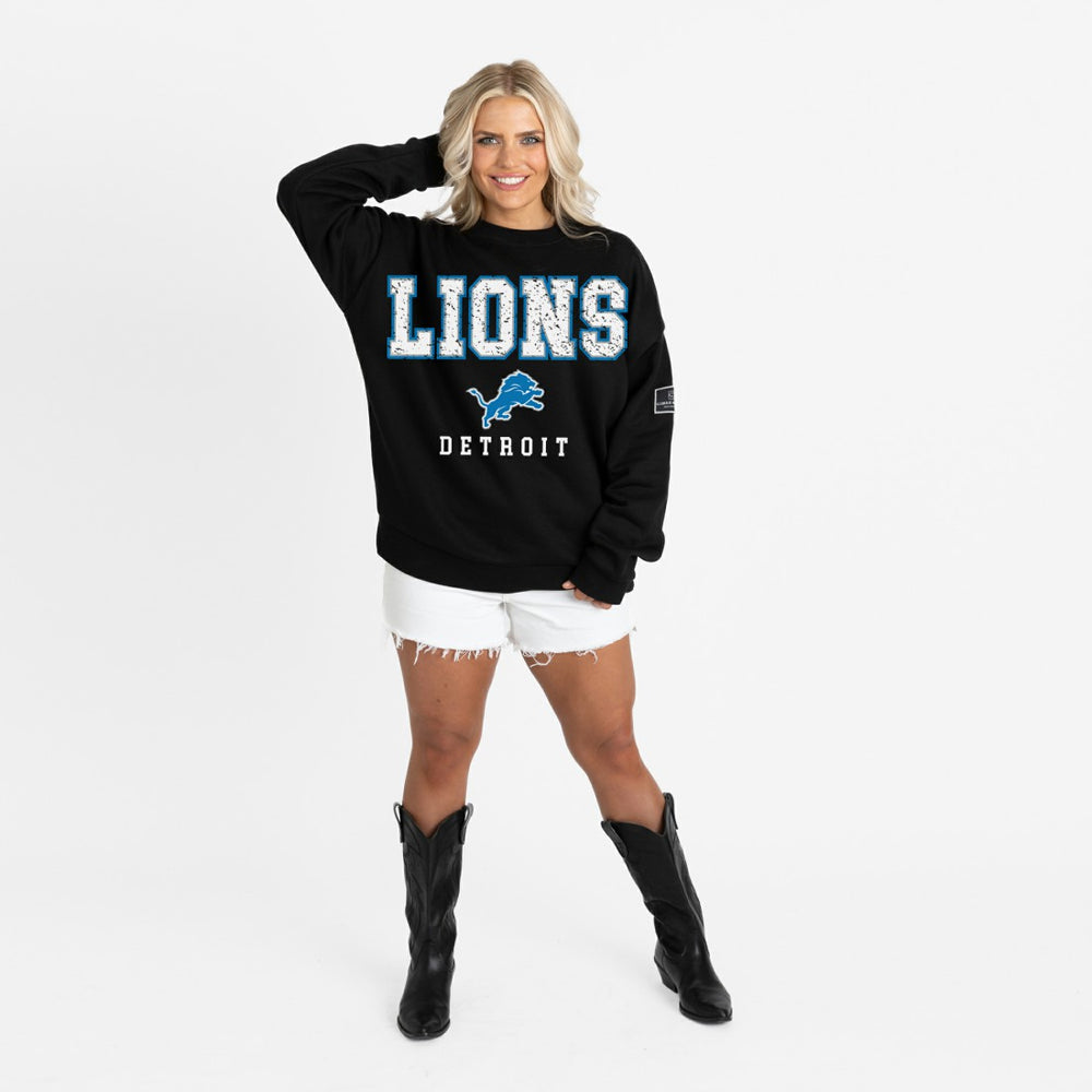 Detroit Lions Gameday Couture Women's Oversized Level Up Black Label Premium Fleece Sweatshirt - Black on sale