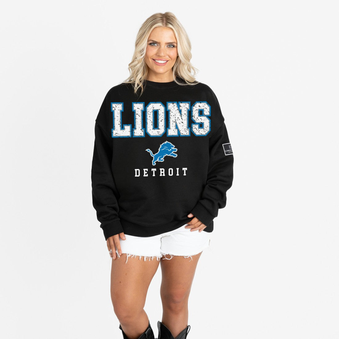 Detroit Lions Gameday Couture Women's Oversized Level Up Black Label Premium Fleece Sweatshirt - Black on sale