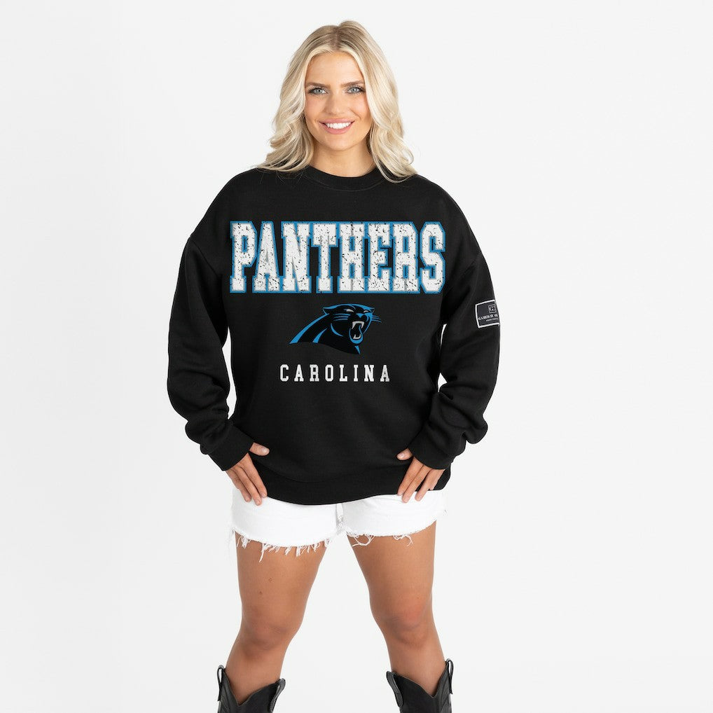 Carolina Panthers Gameday Couture Women's Oversized Level Up Black Label Premium Fleece Sweatshirt - Black on sale