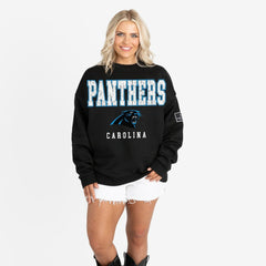 Carolina Panthers Gameday Couture Women's Oversized Level Up Black Label Premium Fleece Sweatshirt - Black on sale