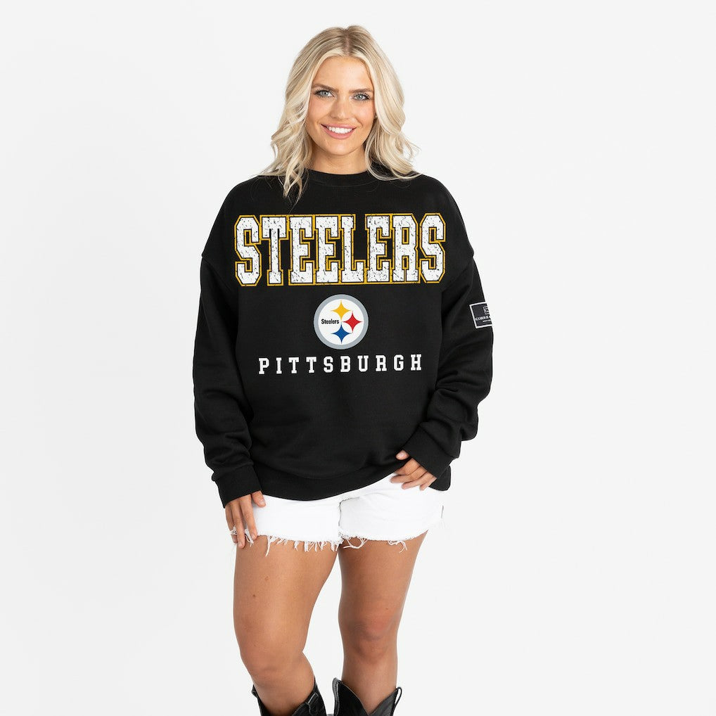 Pittsburgh Steelers Gameday Couture Women's Oversized Level Up Black Label Premium Fleece Sweatshirt - Black outlet