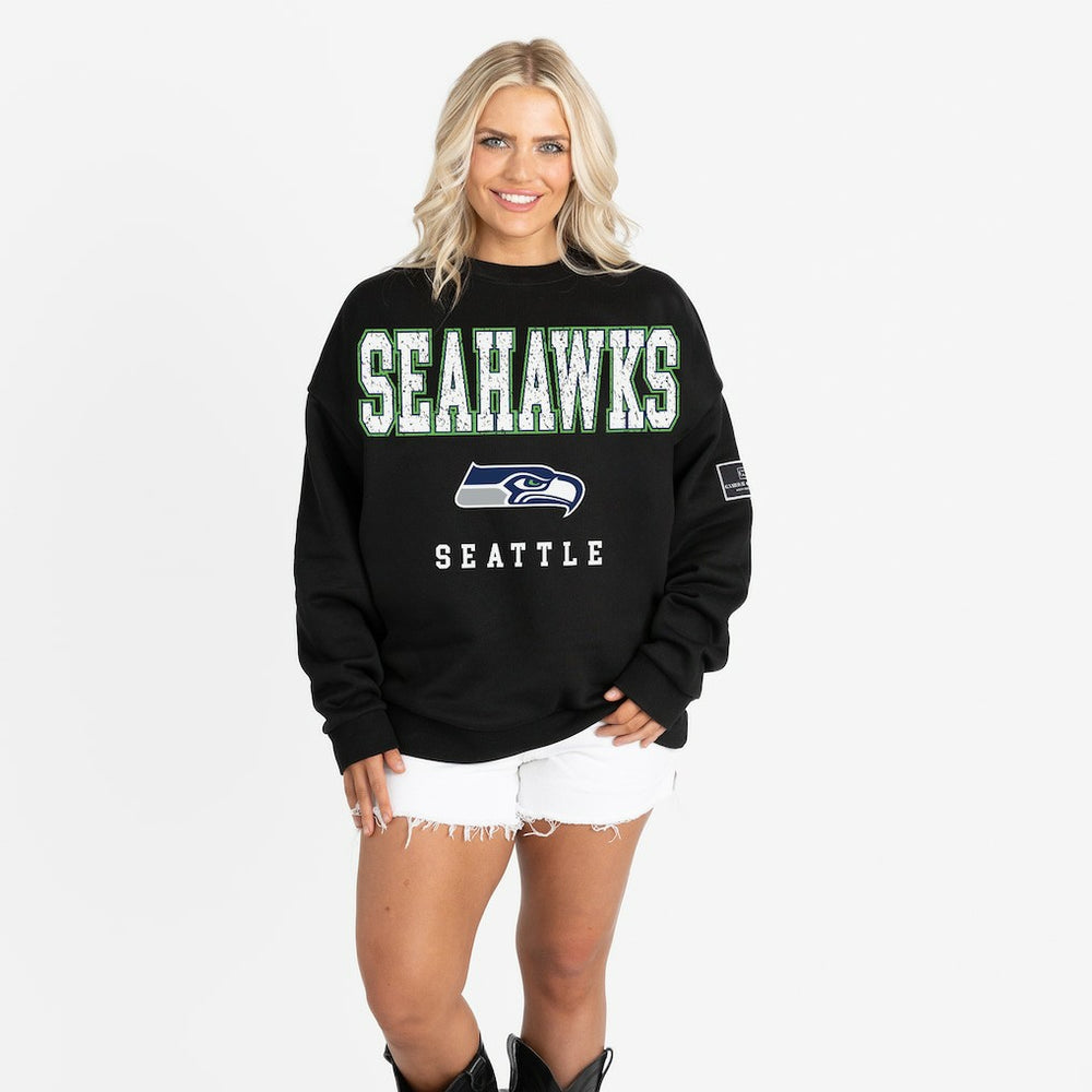 Seattle Seahawks Gameday Couture Women's Oversized Level Up Black Label Premium Fleece Sweatshirt - Black outlet