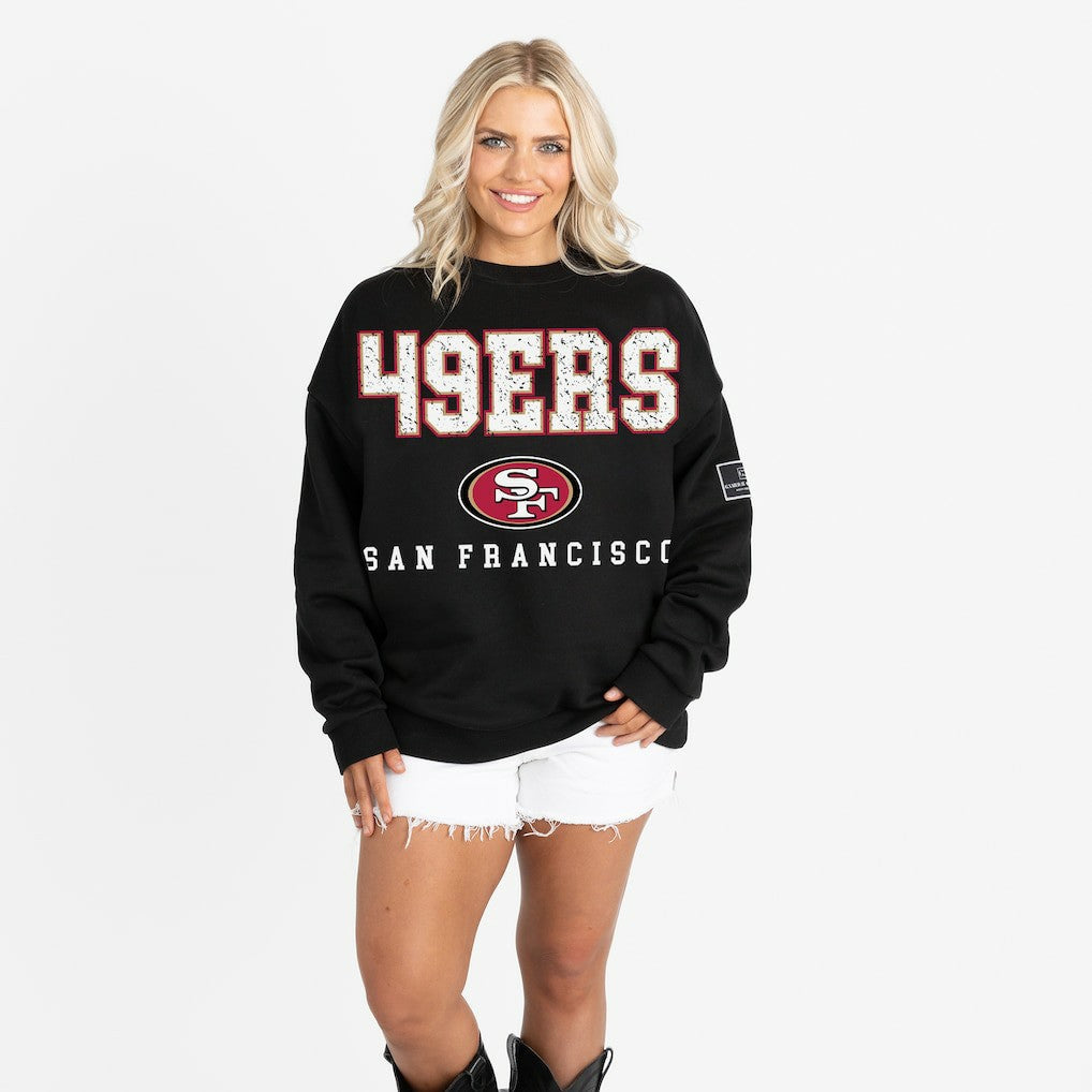 San Francisco 49ers Gameday Couture Women's Oversized Level Up Black Label Premium Fleece Sweatshirt - Black on sale