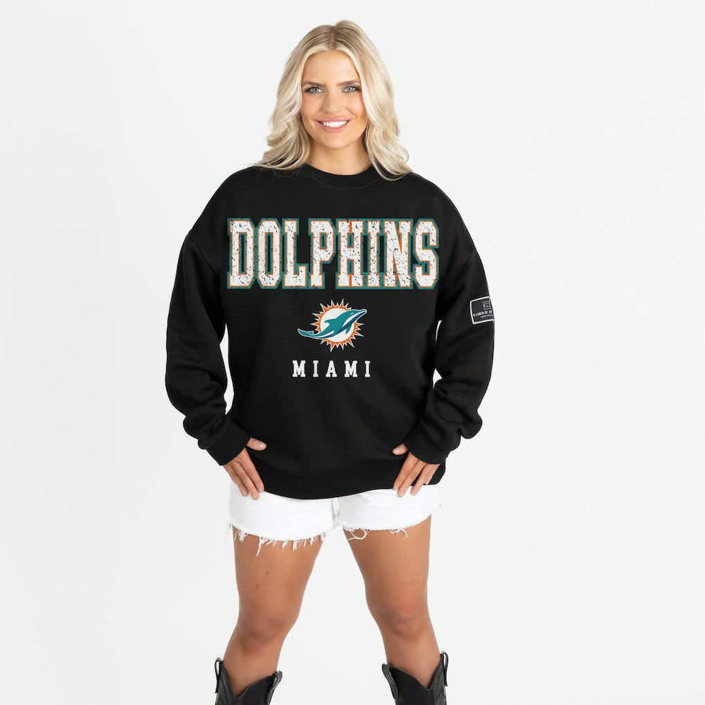 Miami Dolphins Gameday Couture Women's Oversized Level Up Black Label Premium Fleece Sweatshirt - Black outlet